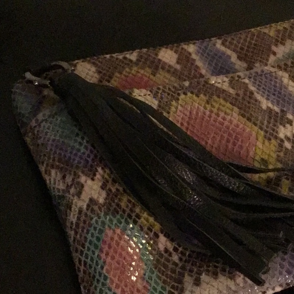 Amy Kestenberg Leather Snake Print Clutch